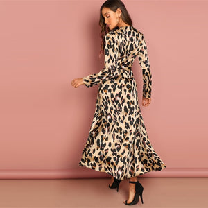 Lila Leopard Wrap Satin Dress