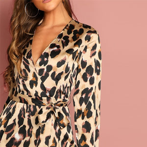 Lila Leopard Wrap Satin Dress
