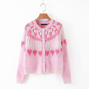 Elsie Hand Knit Cotton Cashmere Pink Heart Sweater
