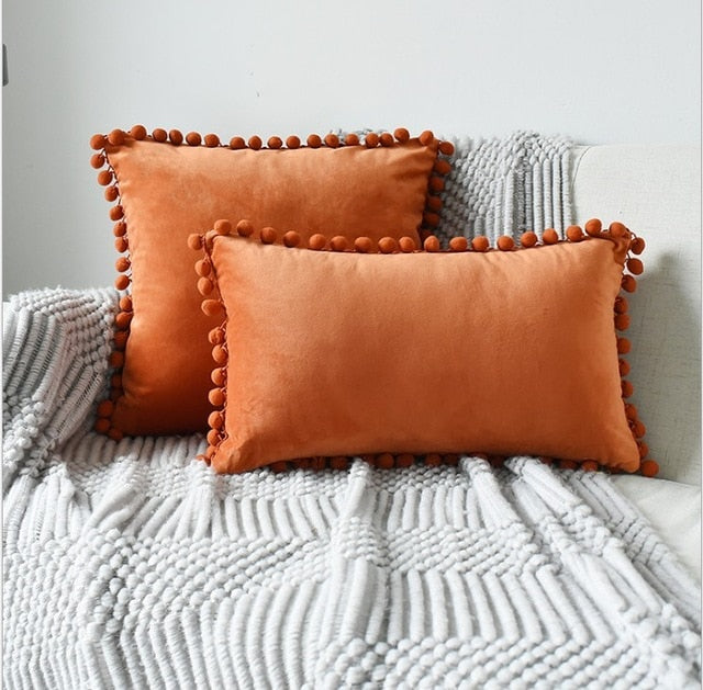Luca Luxurious Soft Velvet Pillow Cover with Pom Poms